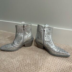 Silver sequin and rhinestone booties